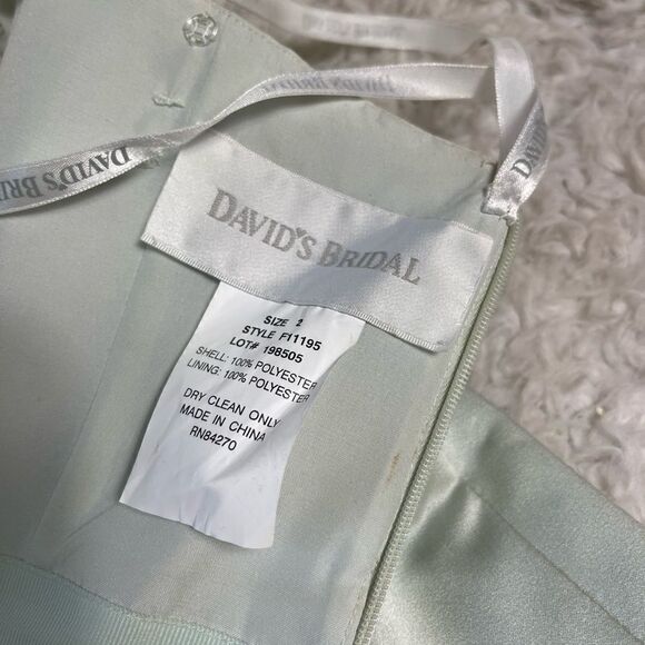 David's Bridal Gown prom Fit Flare A line Floral Beads accent  mint green  SZ2 - Picture 14 of 16